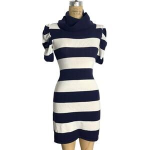 Wishes Wishes Wishes Striped Cowl Neck Dress Navy White Y2K 2000s Size S